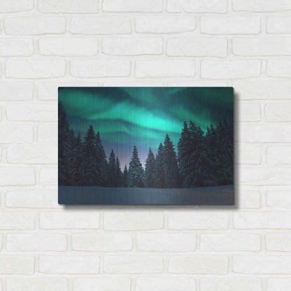 Luxe Metal Art 'Northern Lights In Winter Forest 3' by Luxe Portfolio, Metal Wall Art,24x16