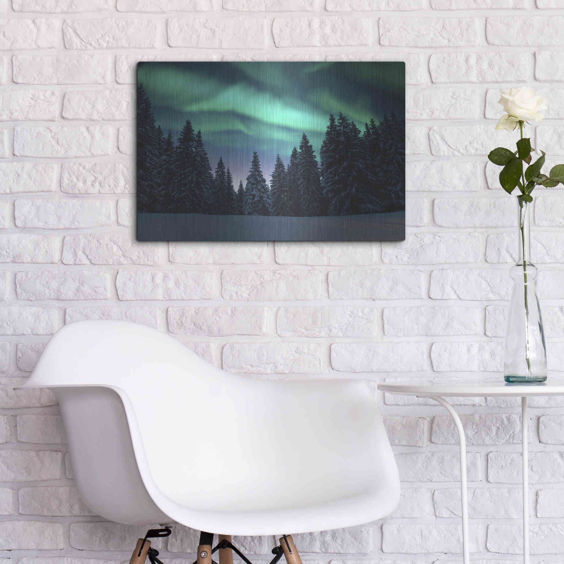 Luxe Metal Art 'Northern Lights In Winter Forest 3' by Luxe Portfolio, Metal Wall Art,24x16