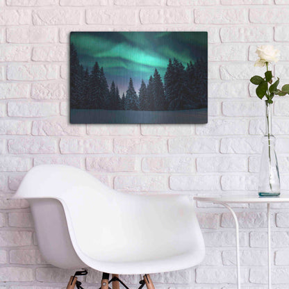 Luxe Metal Art 'Northern Lights In Winter Forest 3' by Luxe Portfolio, Metal Wall Art,24x16