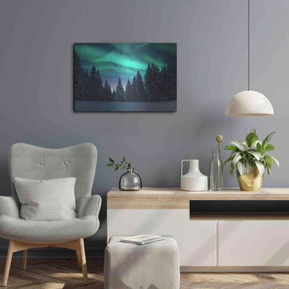 Luxe Metal Art 'Northern Lights In Winter Forest 3' by Luxe Portfolio, Metal Wall Art,24x16