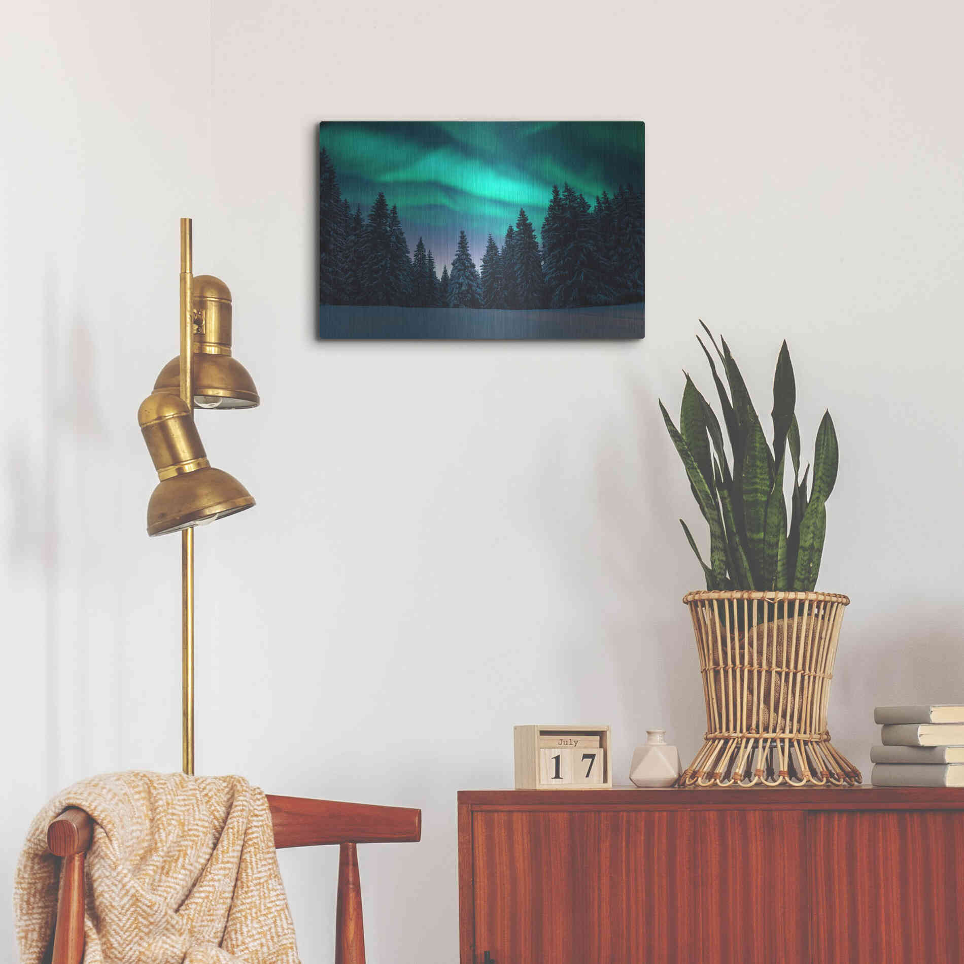 Luxe Metal Art 'Northern Lights In Winter Forest 3' by Luxe Portfolio, Metal Wall Art,24x16