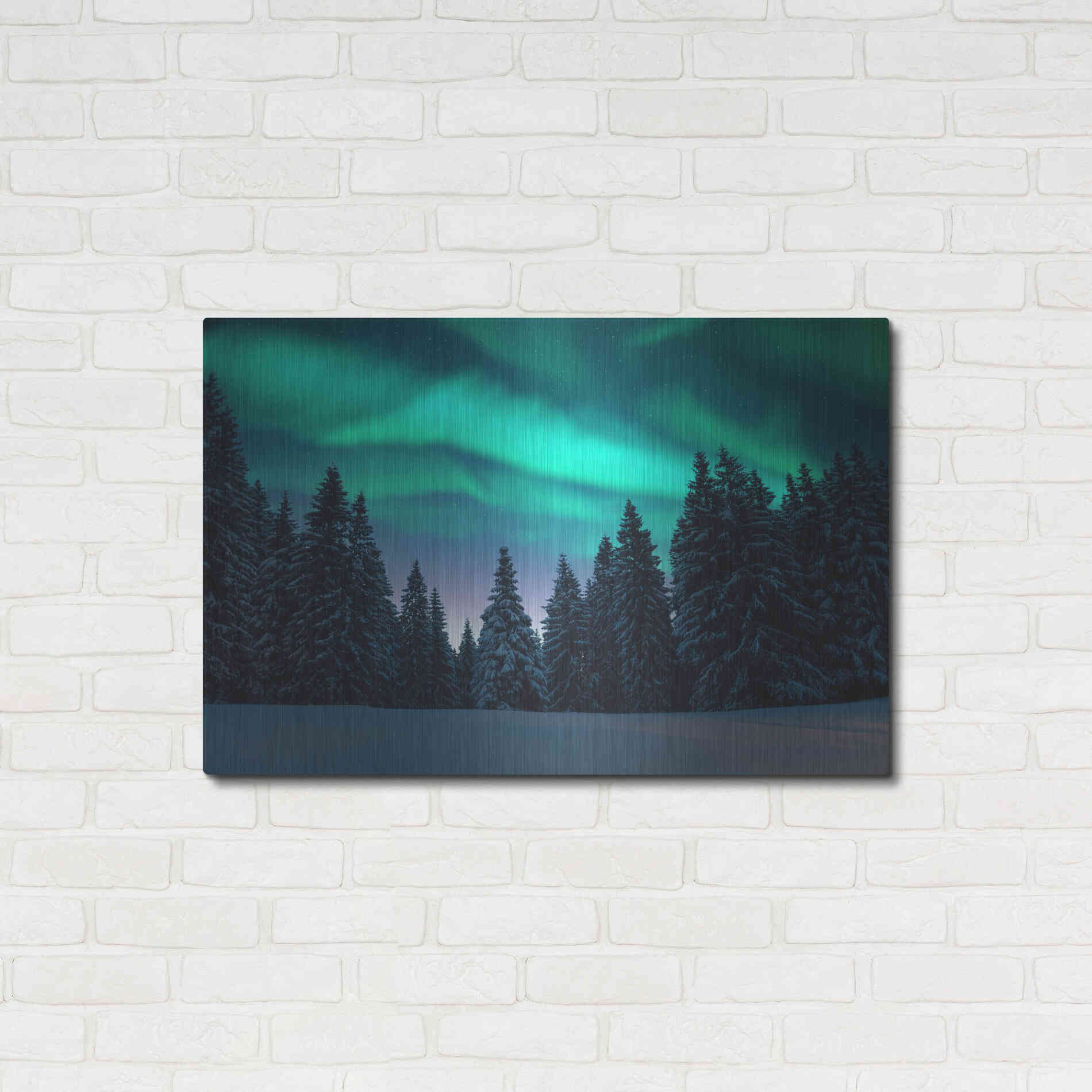 Luxe Metal Art 'Northern Lights In Winter Forest 3' by Luxe Portfolio, Metal Wall Art,36x24