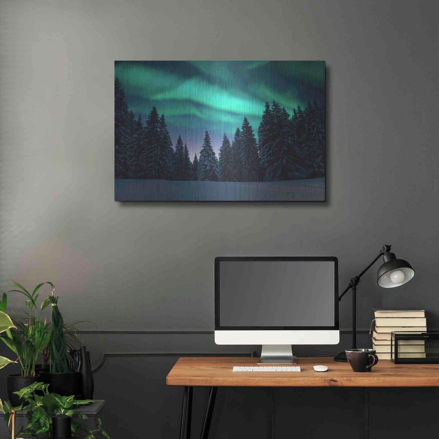 Luxe Metal Art 'Northern Lights In Winter Forest 3' by Luxe Portfolio, Metal Wall Art,36x24