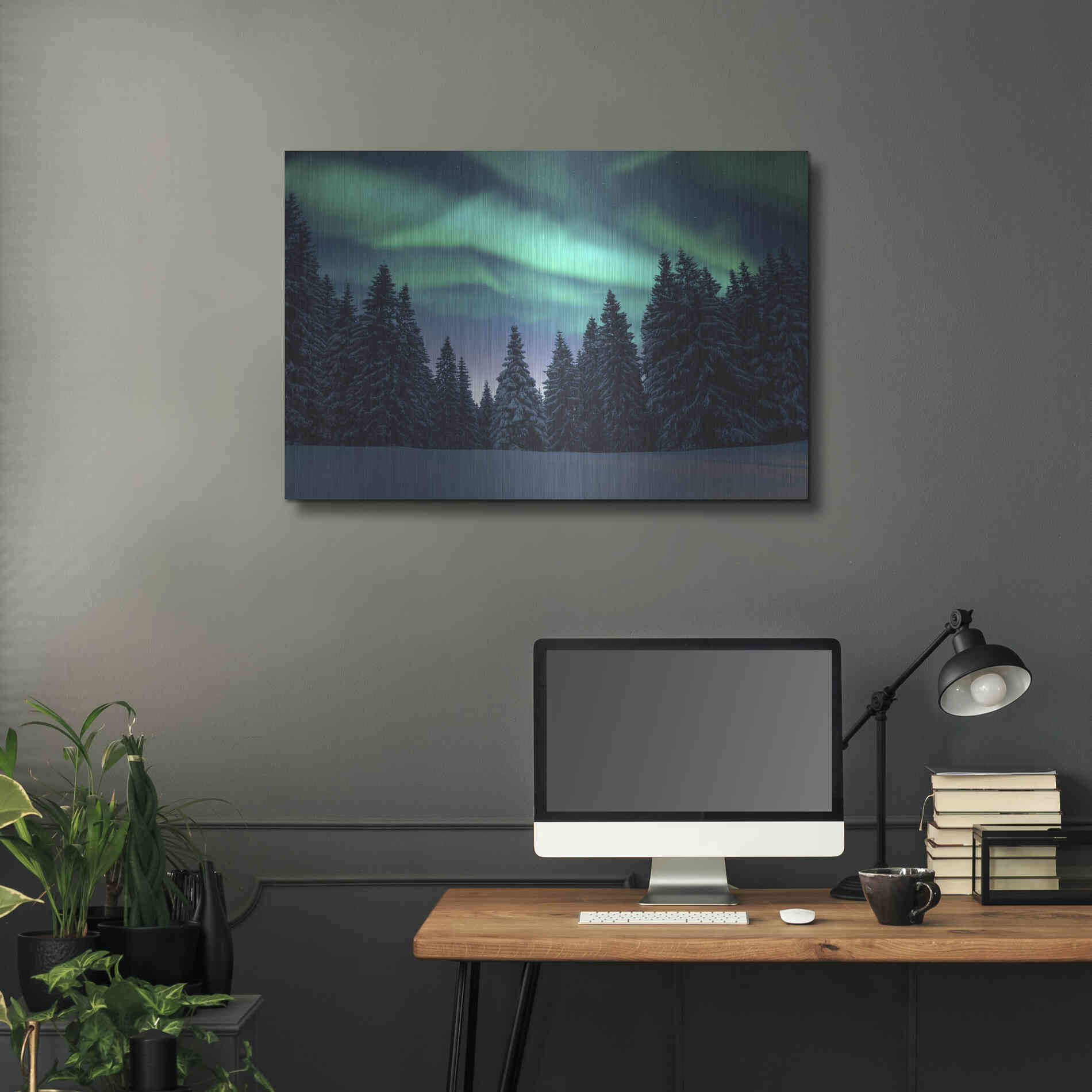 Luxe Metal Art 'Northern Lights In Winter Forest 3' by Luxe Portfolio, Metal Wall Art,36x24