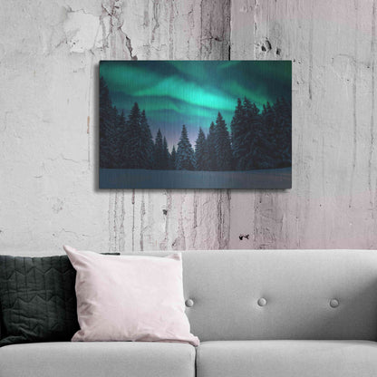 Luxe Metal Art 'Northern Lights In Winter Forest 3' by Luxe Portfolio, Metal Wall Art,36x24