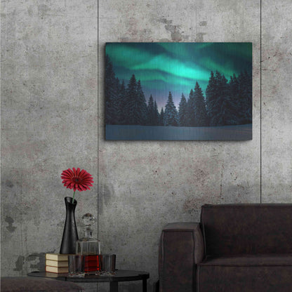 Luxe Metal Art 'Northern Lights In Winter Forest 3' by Luxe Portfolio, Metal Wall Art,36x24