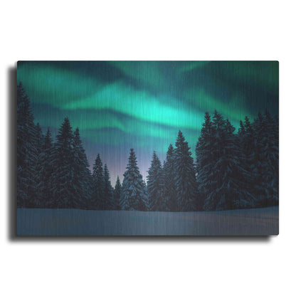 Luxe Metal Art 'Northern Lights In Winter Forest 3' by Luxe Portfolio, Metal Wall Art