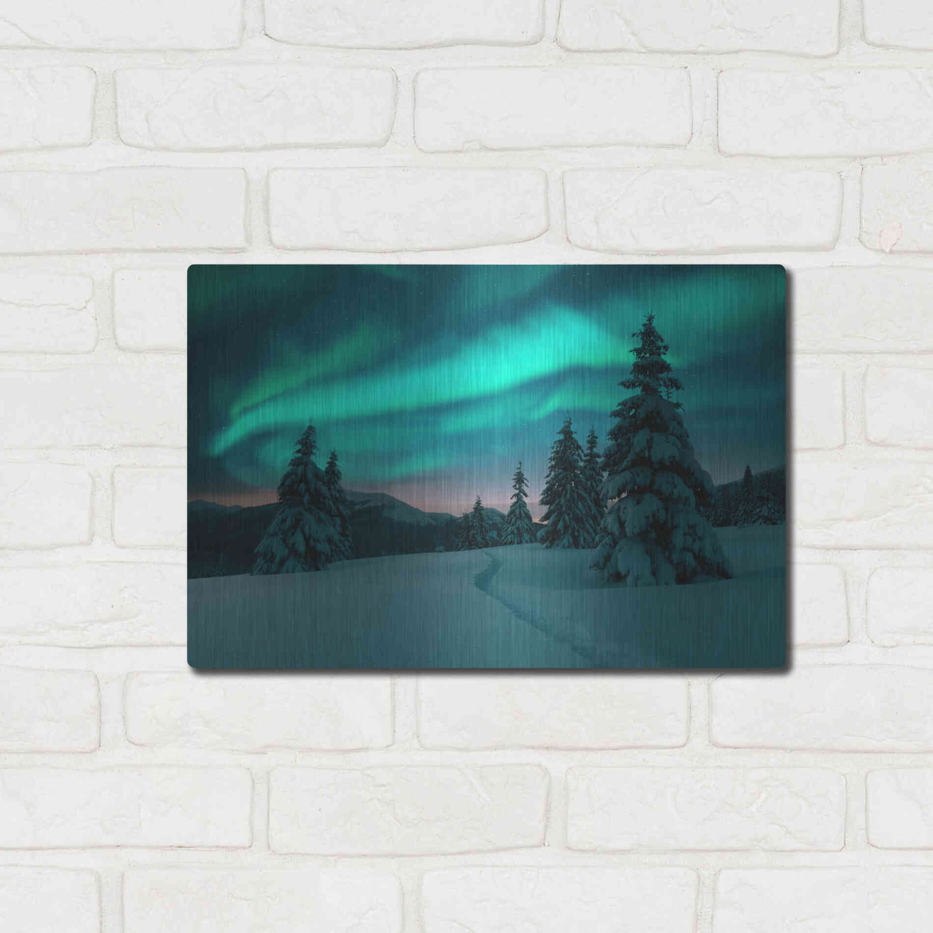 Luxe Metal Art 'Northern Lights In Winter Forest 4' by Luxe Portfolio, Metal Wall Art,16x12