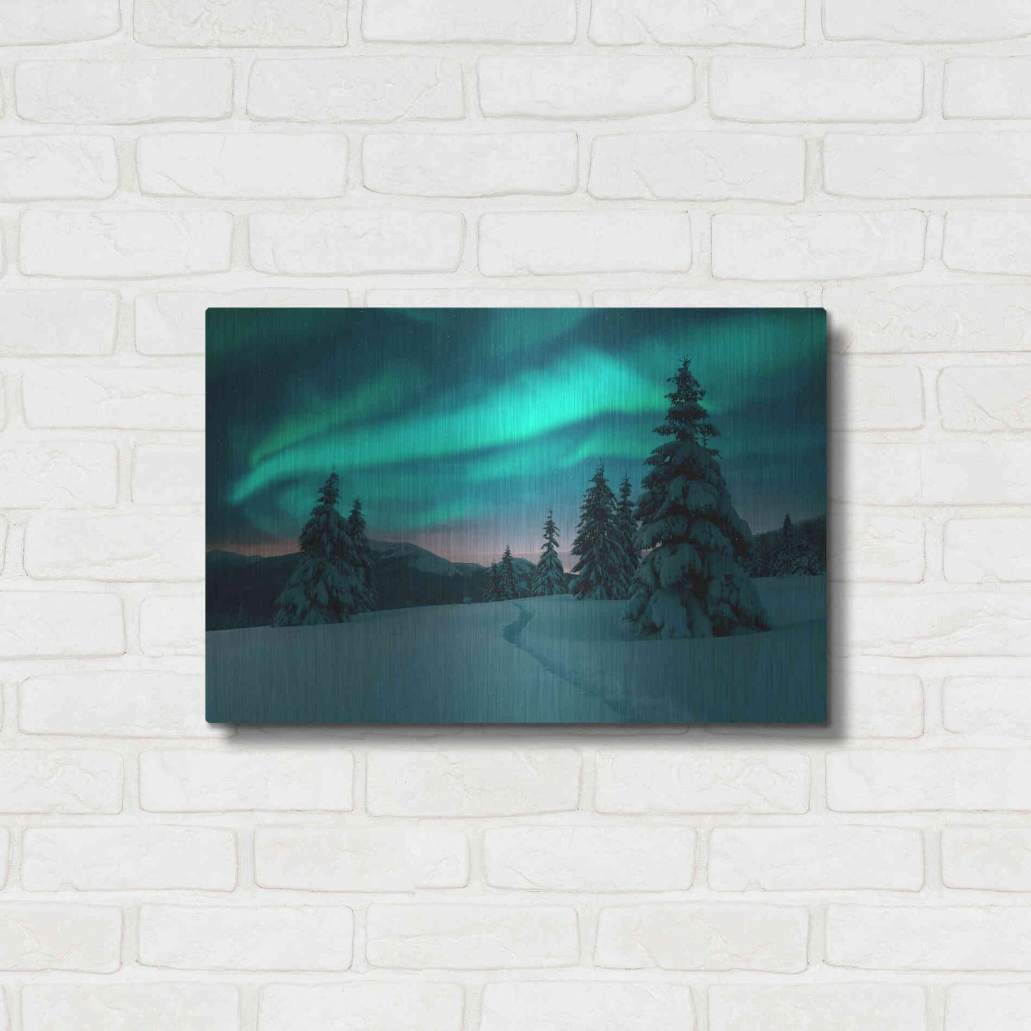 Luxe Metal Art 'Northern Lights In Winter Forest 4' by Luxe Portfolio, Metal Wall Art,24x16