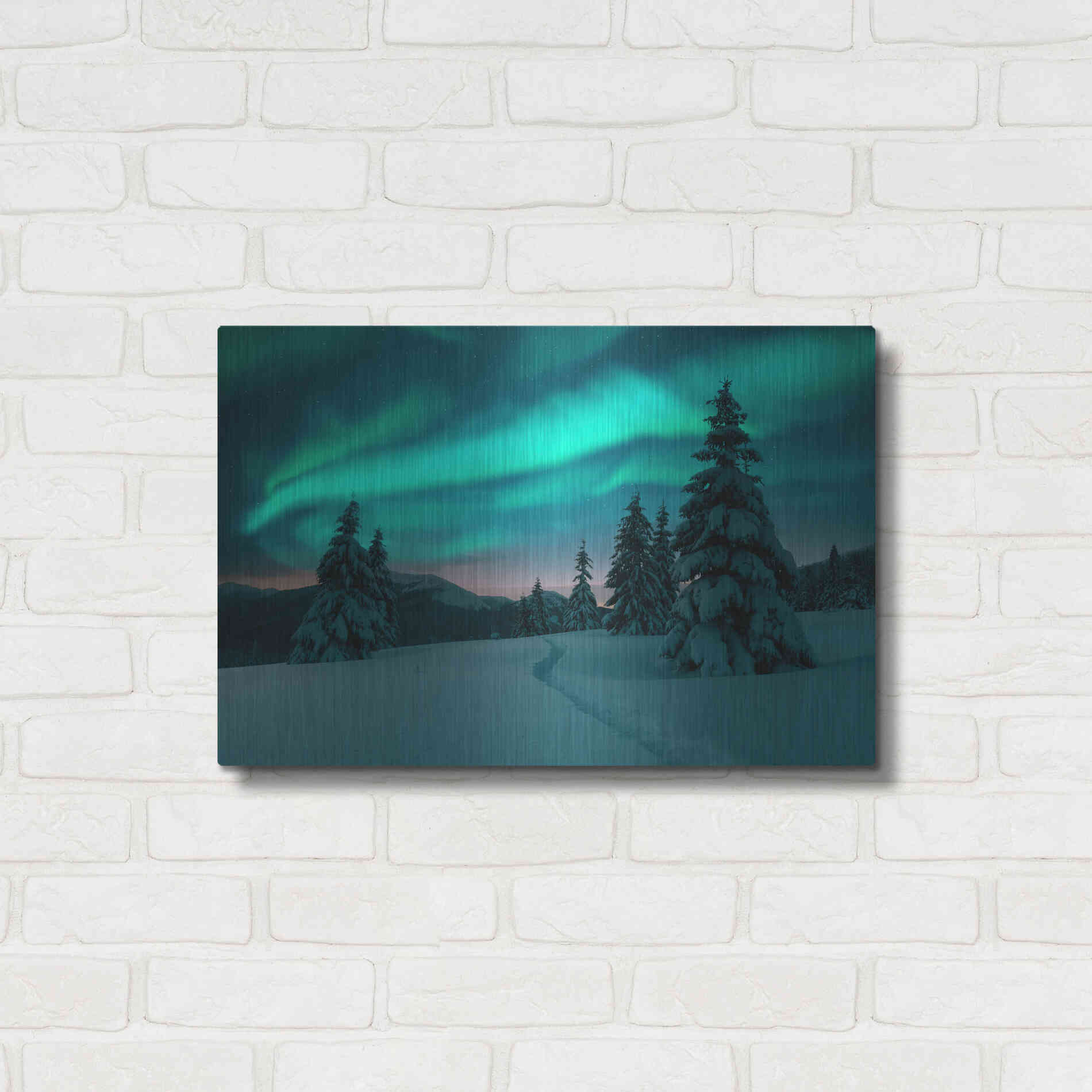 Luxe Metal Art 'Northern Lights In Winter Forest 4' by Luxe Portfolio, Metal Wall Art,24x16