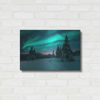 Luxe Metal Art 'Northern Lights In Winter Forest 4' by Luxe Portfolio, Metal Wall Art,24x16