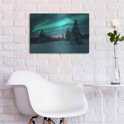 Luxe Metal Art 'Northern Lights In Winter Forest 4' by Luxe Portfolio, Metal Wall Art,24x16