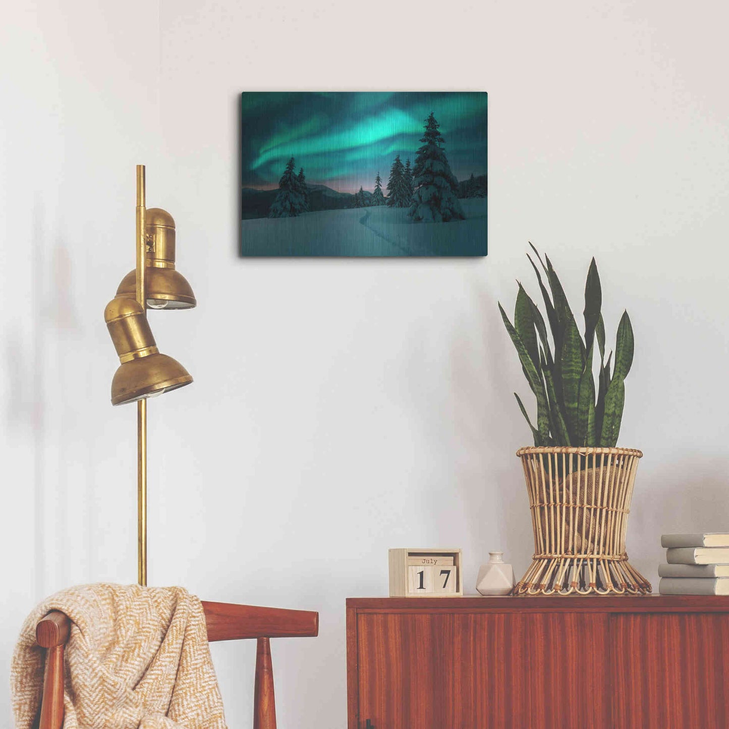 Luxe Metal Art 'Northern Lights In Winter Forest 4' by Luxe Portfolio, Metal Wall Art,24x16