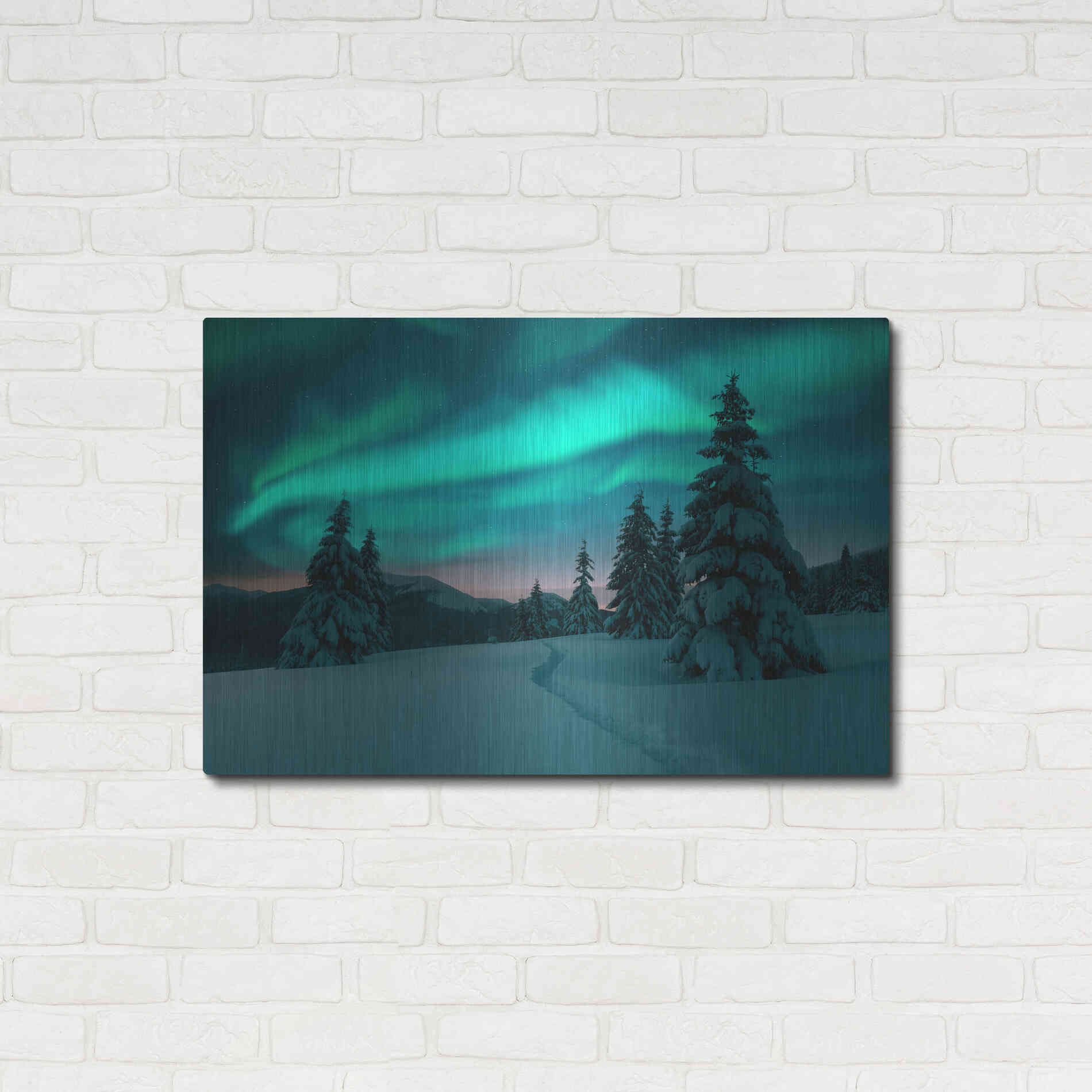 Luxe Metal Art 'Northern Lights In Winter Forest 4' by Luxe Portfolio, Metal Wall Art,36x24