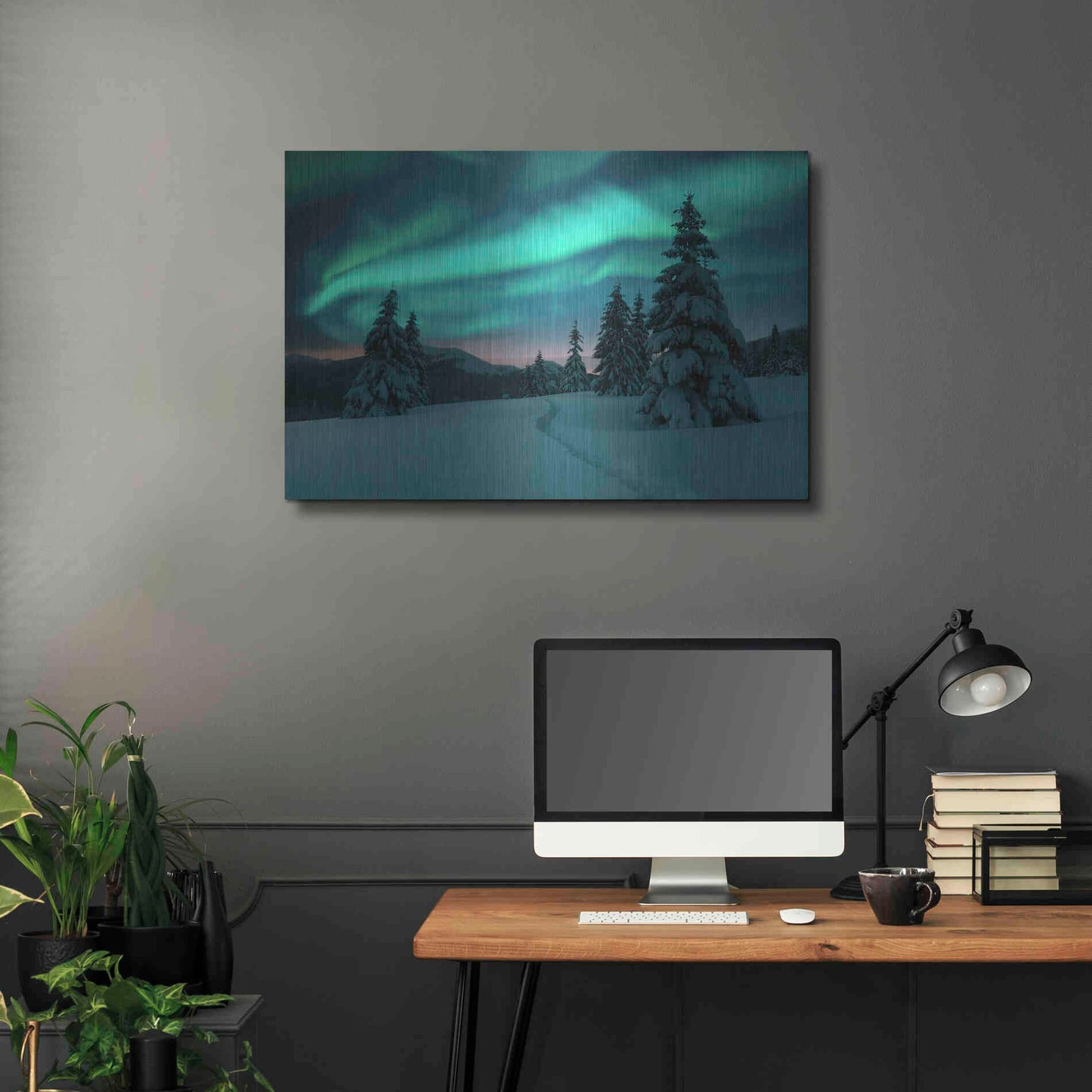 Luxe Metal Art 'Northern Lights In Winter Forest 4' by Luxe Portfolio, Metal Wall Art,36x24