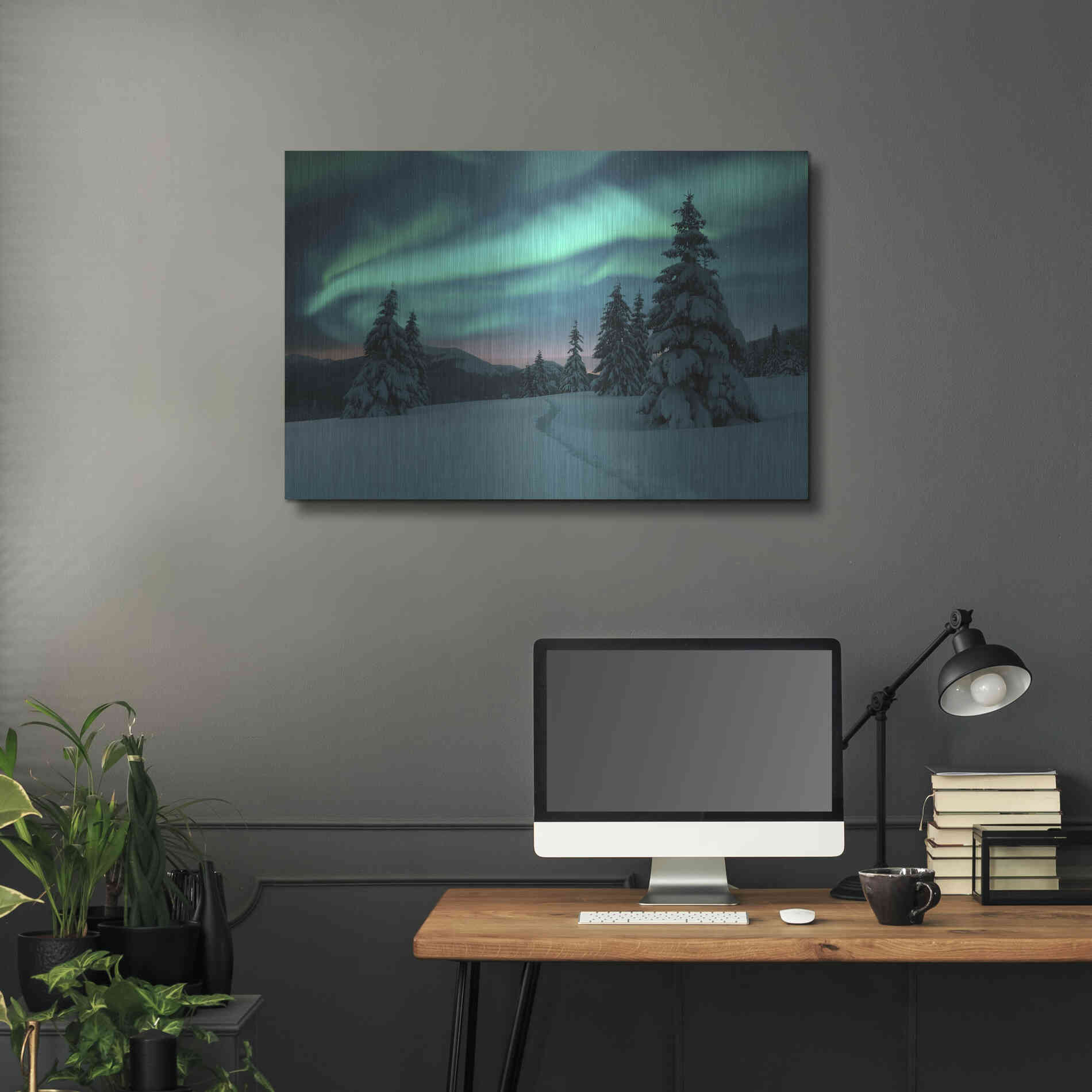 Luxe Metal Art 'Northern Lights In Winter Forest 4' by Luxe Portfolio, Metal Wall Art,36x24
