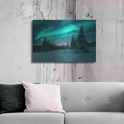 Luxe Metal Art 'Northern Lights In Winter Forest 4' by Luxe Portfolio, Metal Wall Art,36x24