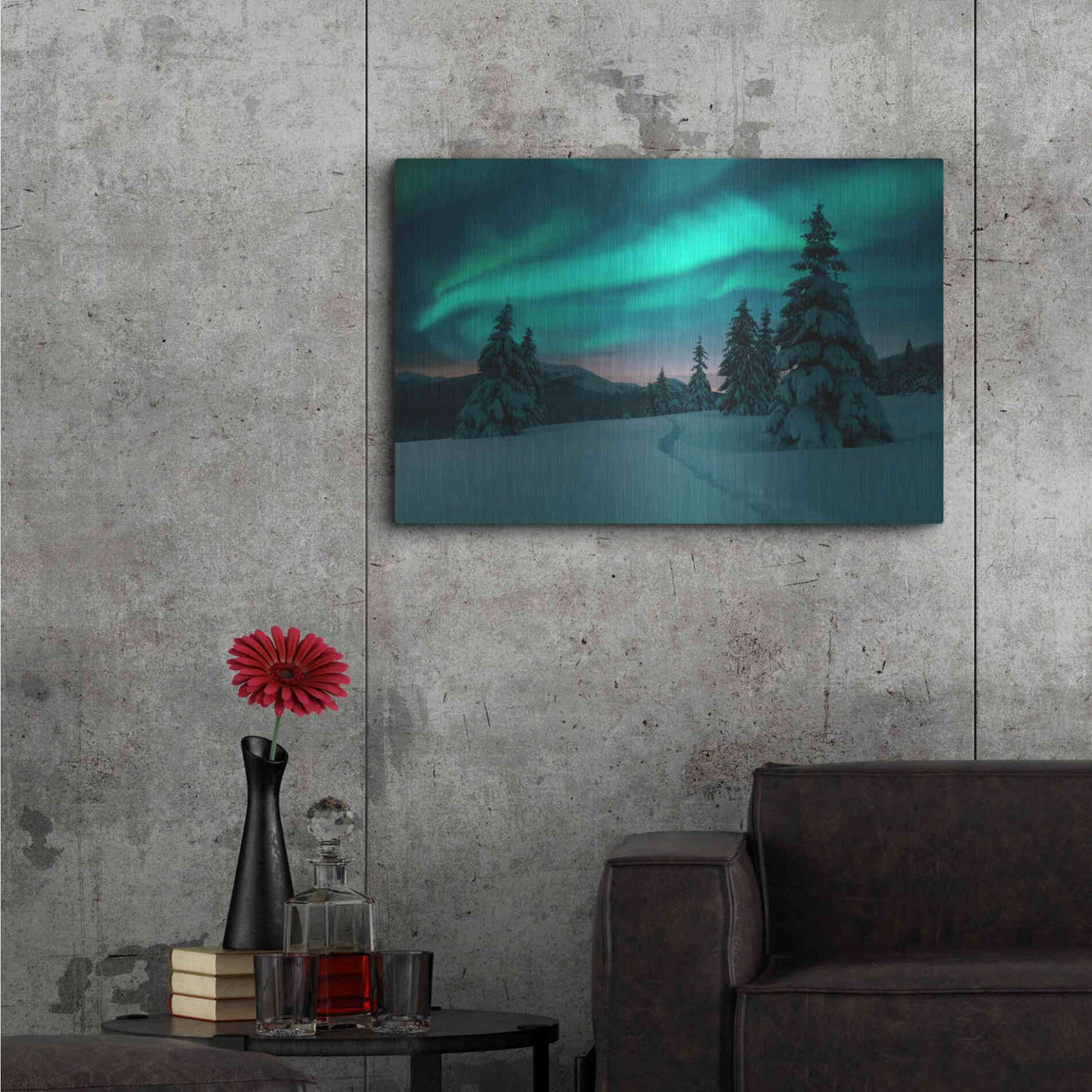 Luxe Metal Art 'Northern Lights In Winter Forest 4' by Luxe Portfolio, Metal Wall Art,36x24