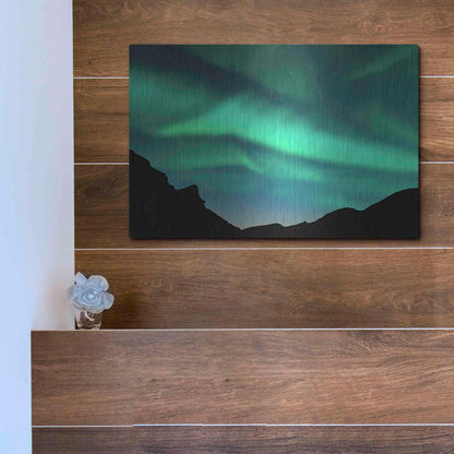 Luxe Metal Art 'Northern Lights In Winter Mountains' by Luxe Portfolio, Metal Wall Art,16x12