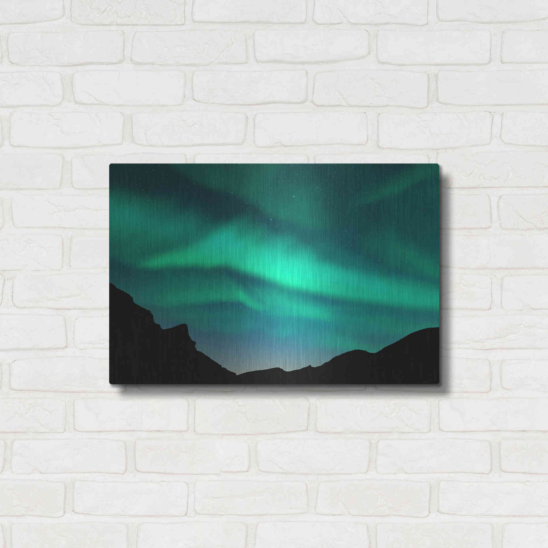 Luxe Metal Art 'Northern Lights In Winter Mountains' by Luxe Portfolio, Metal Wall Art,24x16