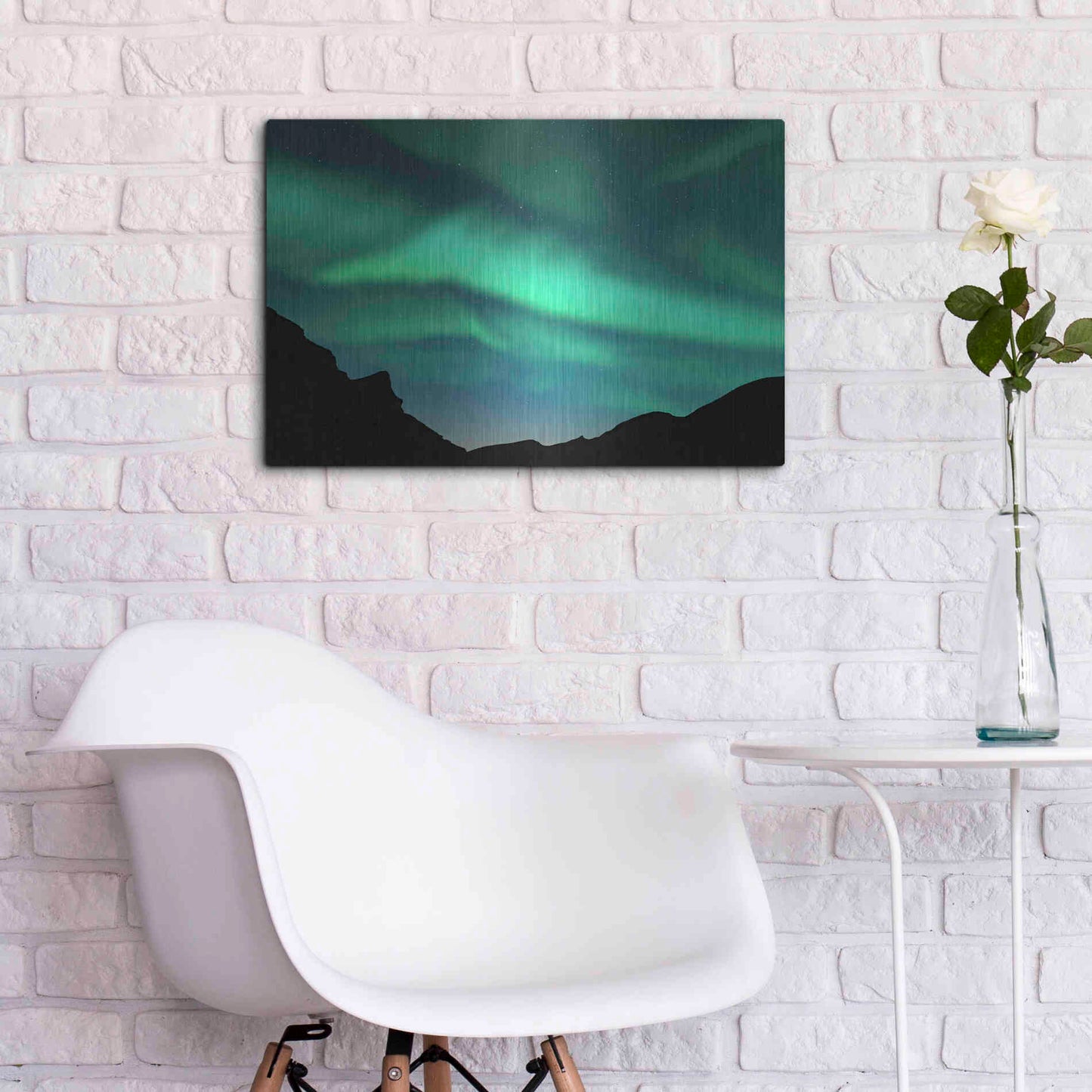 Luxe Metal Art 'Northern Lights In Winter Mountains' by Luxe Portfolio, Metal Wall Art,24x16