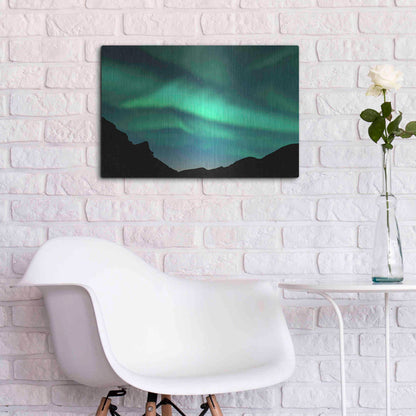 Luxe Metal Art 'Northern Lights In Winter Mountains' by Luxe Portfolio, Metal Wall Art,24x16