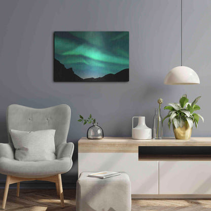 Luxe Metal Art 'Northern Lights In Winter Mountains' by Luxe Portfolio, Metal Wall Art,24x16