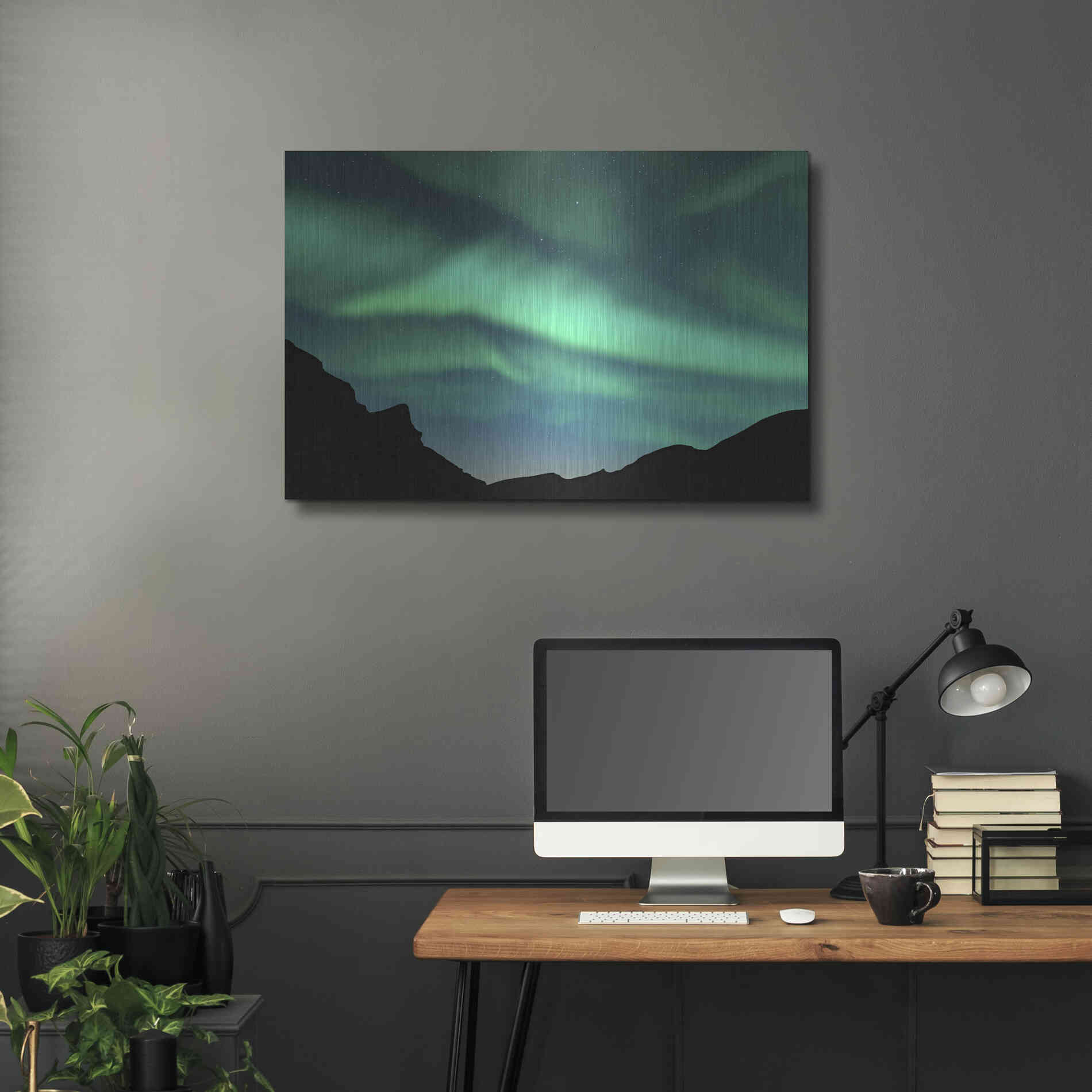 Luxe Metal Art 'Northern Lights In Winter Mountains' by Luxe Portfolio, Metal Wall Art,36x24