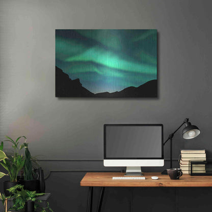 Luxe Metal Art 'Northern Lights In Winter Mountains' by Luxe Portfolio, Metal Wall Art,36x24