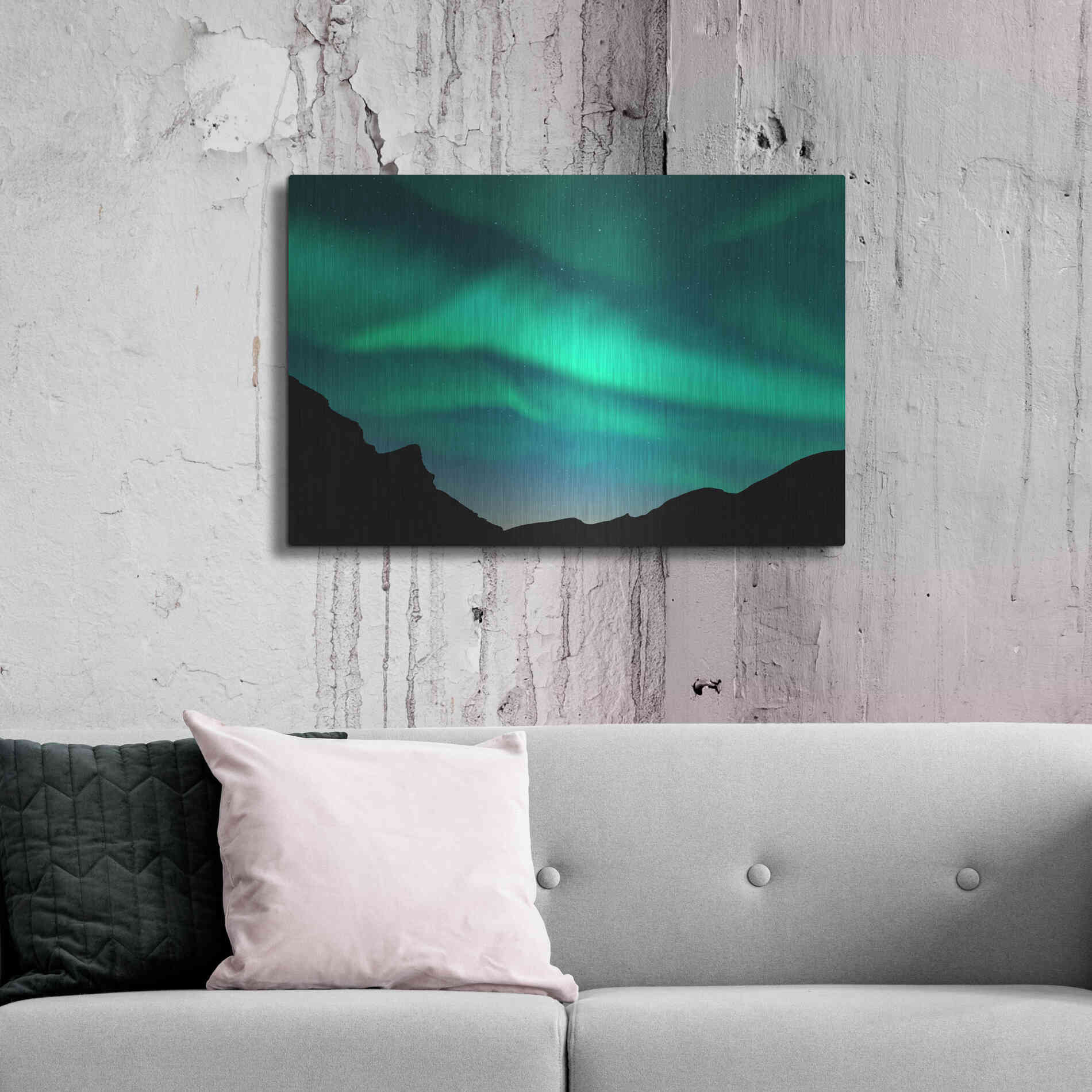 Luxe Metal Art 'Northern Lights In Winter Mountains' by Luxe Portfolio, Metal Wall Art,36x24