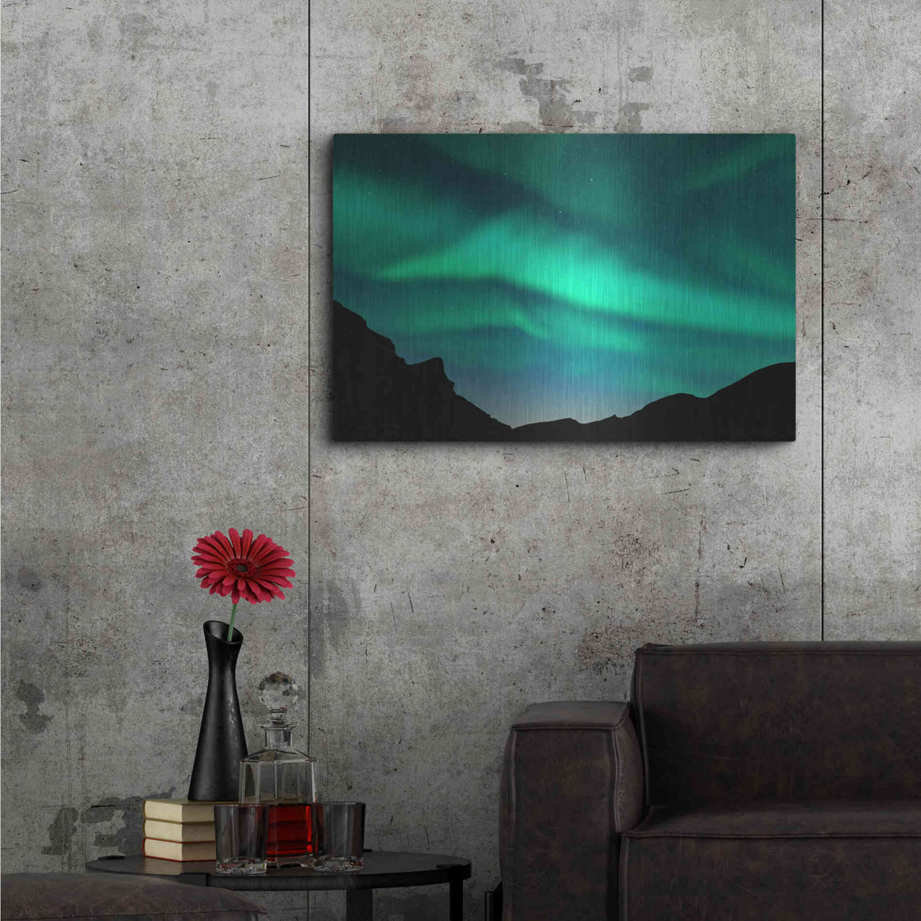 Luxe Metal Art 'Northern Lights In Winter Mountains' by Luxe Portfolio, Metal Wall Art,36x24