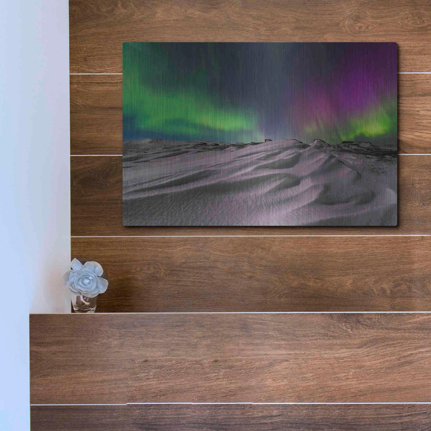 Luxe Metal Art 'Northern Lights On The Arctic Ocean Shore 1' by Luxe Portfolio, Metal Wall Art,16x12