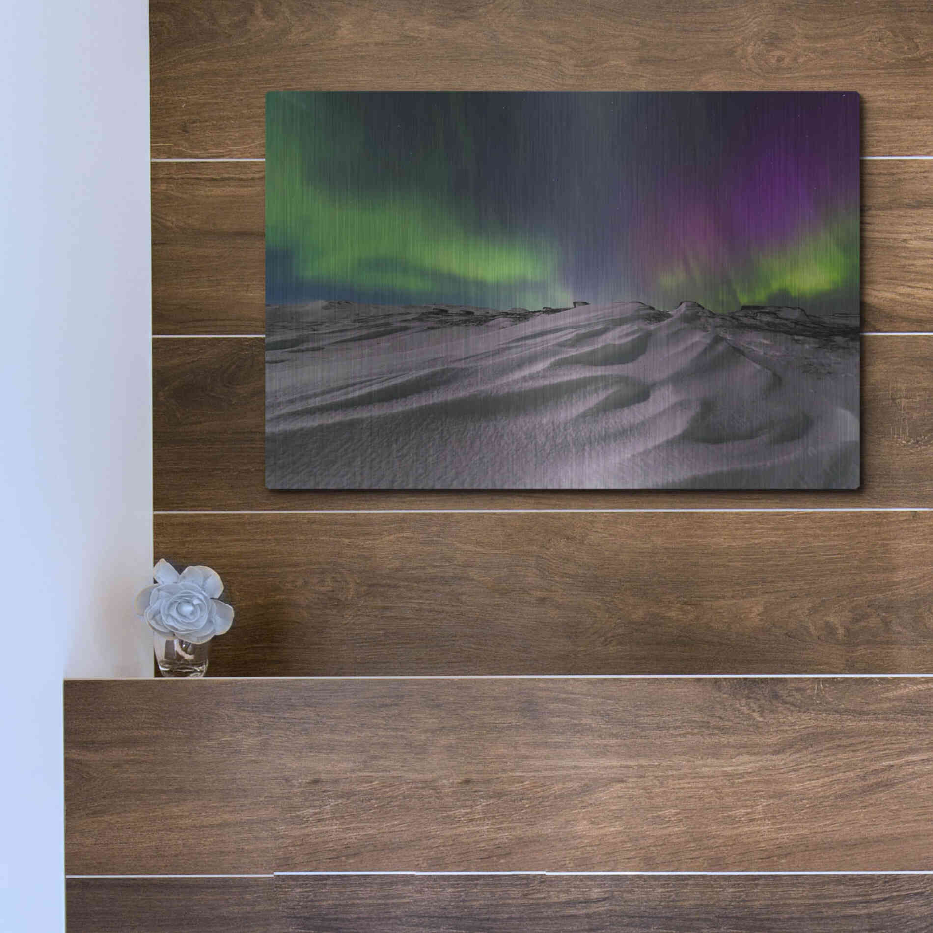 Luxe Metal Art 'Northern Lights On The Arctic Ocean Shore 1' by Luxe Portfolio, Metal Wall Art,16x12