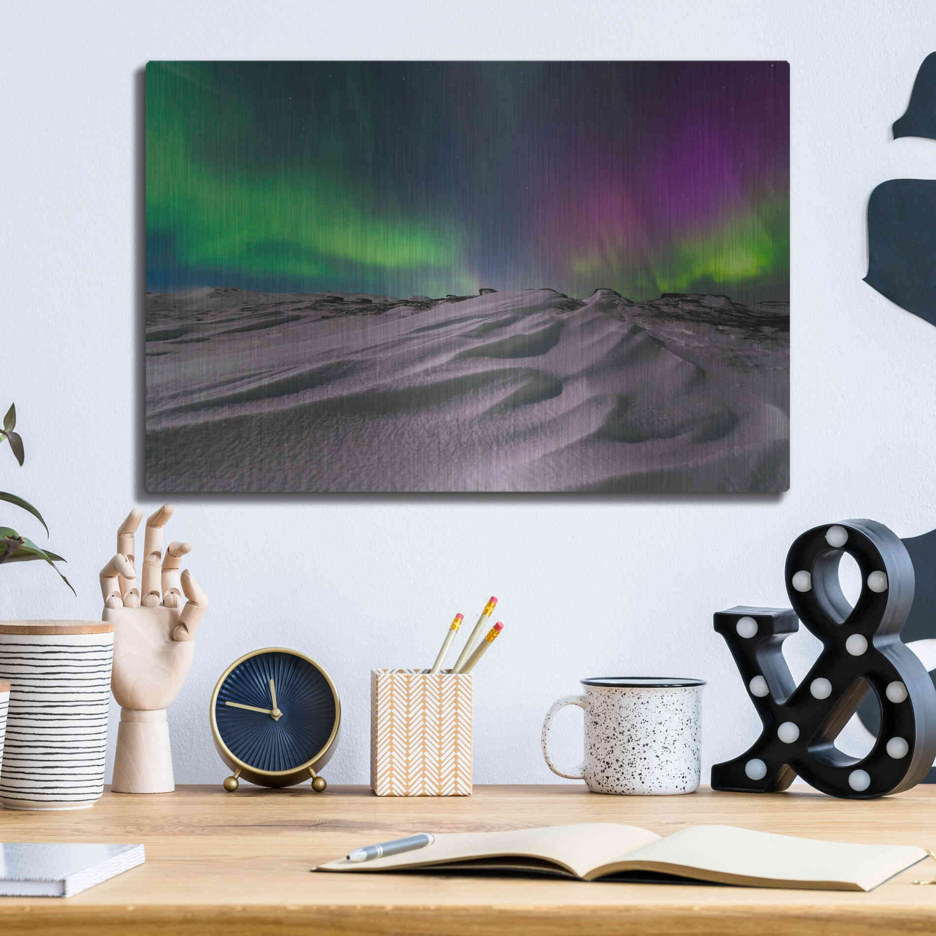 Luxe Metal Art 'Northern Lights On The Arctic Ocean Shore 1' by Luxe Portfolio, Metal Wall Art,16x12