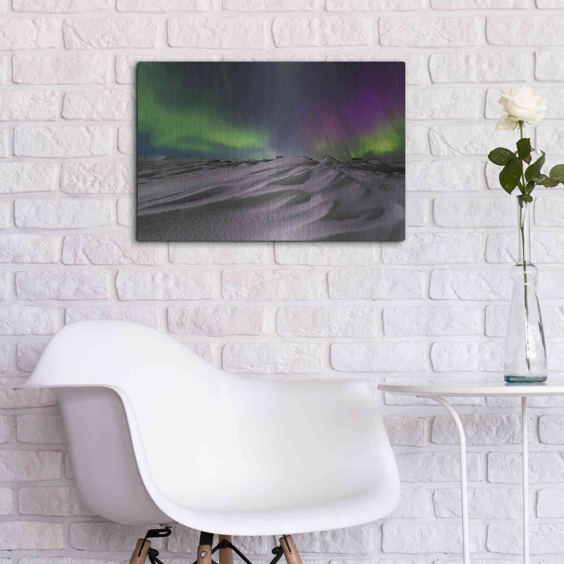 Luxe Metal Art 'Northern Lights On The Arctic Ocean Shore 1' by Luxe Portfolio, Metal Wall Art,24x16