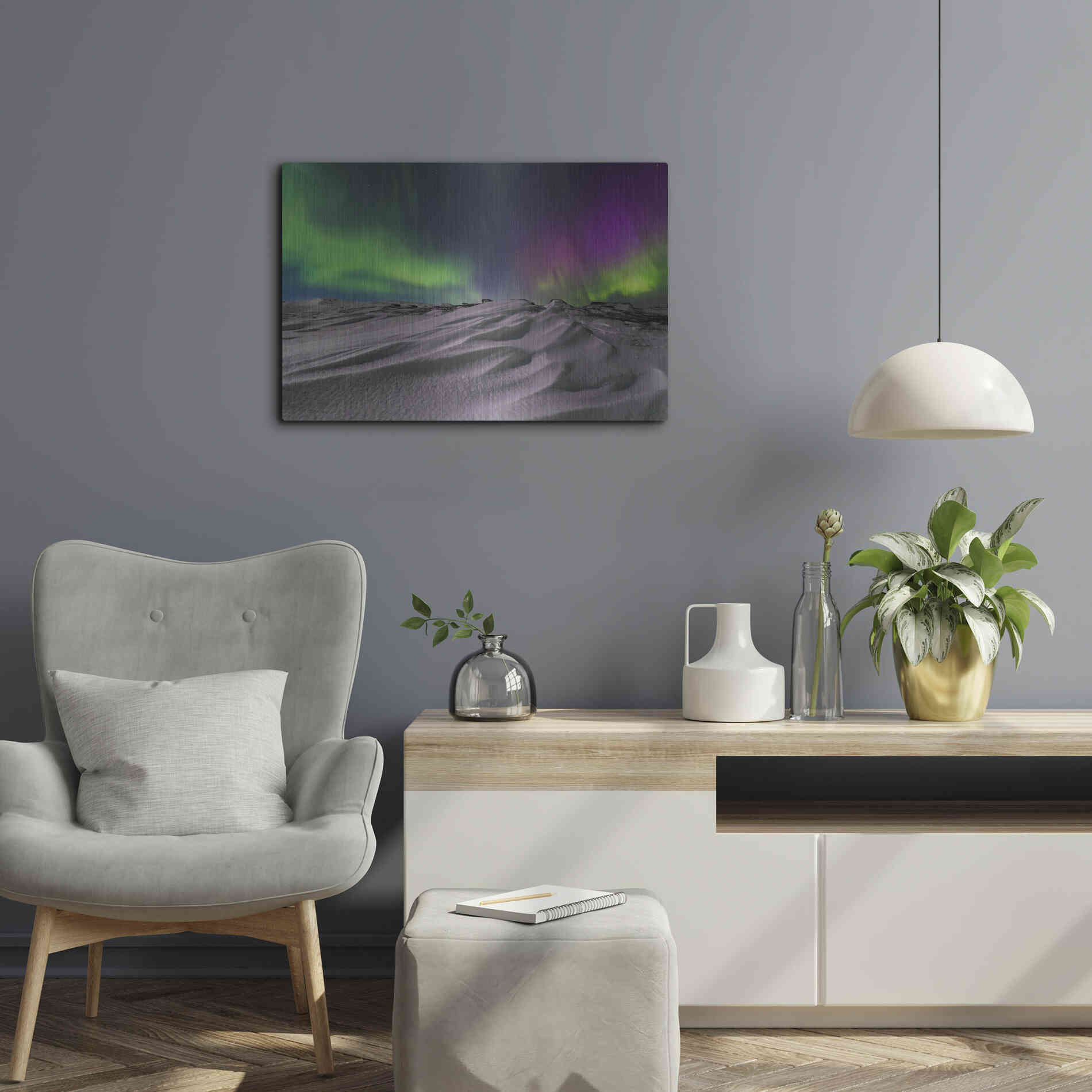 Luxe Metal Art 'Northern Lights On The Arctic Ocean Shore 1' by Luxe Portfolio, Metal Wall Art,24x16