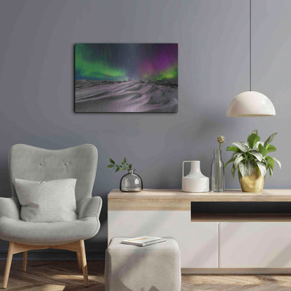 Luxe Metal Art 'Northern Lights On The Arctic Ocean Shore 1' by Luxe Portfolio, Metal Wall Art,24x16