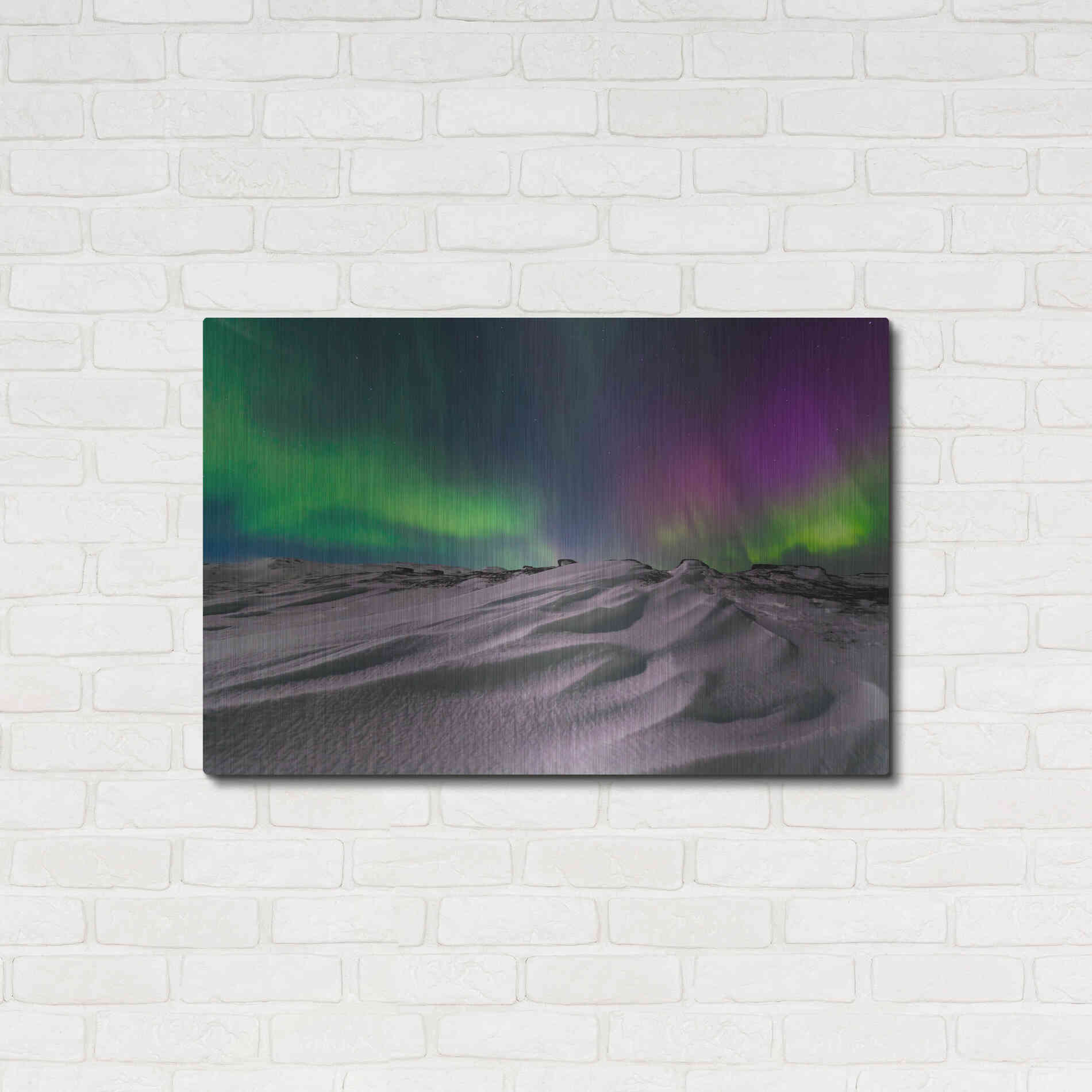 Luxe Metal Art 'Northern Lights On The Arctic Ocean Shore 1' by Luxe Portfolio, Metal Wall Art,36x24