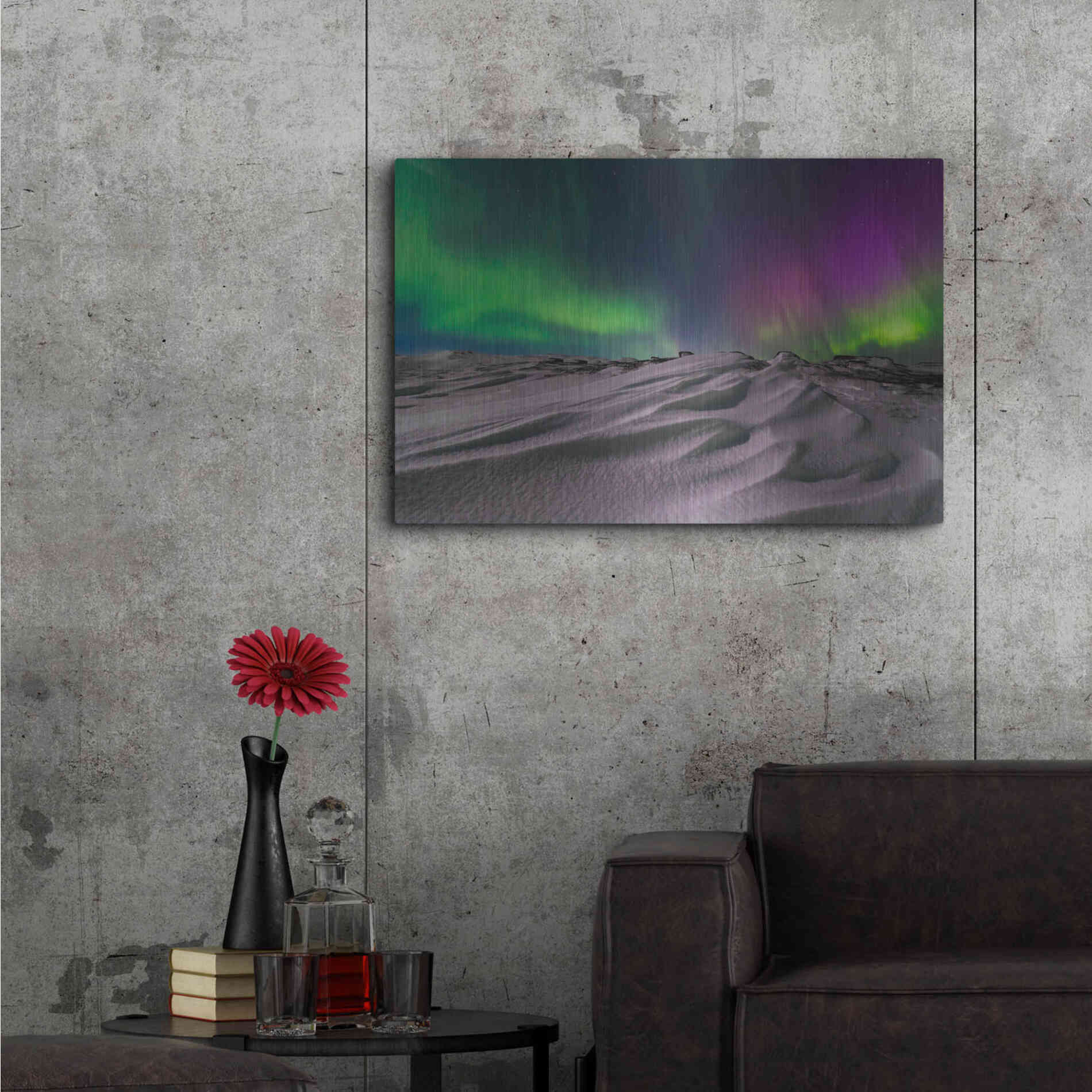 Luxe Metal Art 'Northern Lights On The Arctic Ocean Shore 1' by Luxe Portfolio, Metal Wall Art,36x24