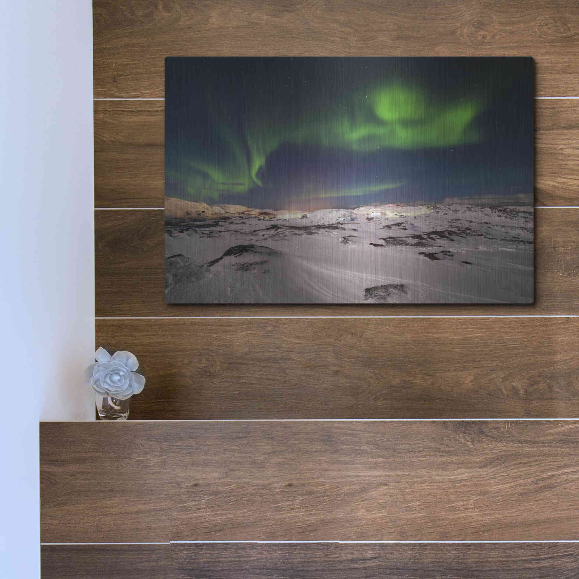 Luxe Metal Art 'Northern Lights On The Arctic Ocean Shore 2' by Luxe Portfolio, Metal Wall Art,16x12