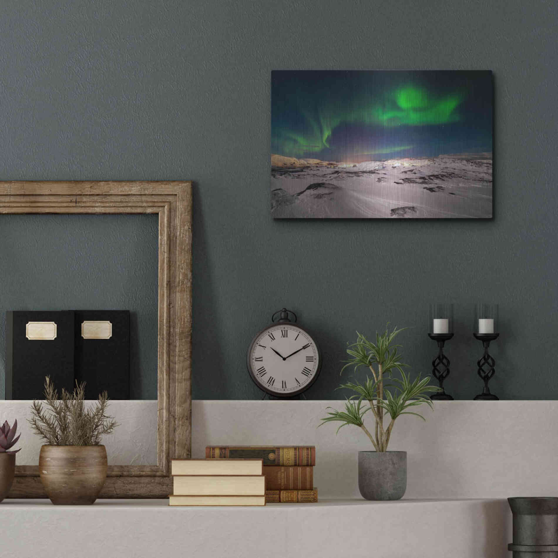 Luxe Metal Art 'Northern Lights On The Arctic Ocean Shore 2' by Luxe Portfolio, Metal Wall Art,16x12