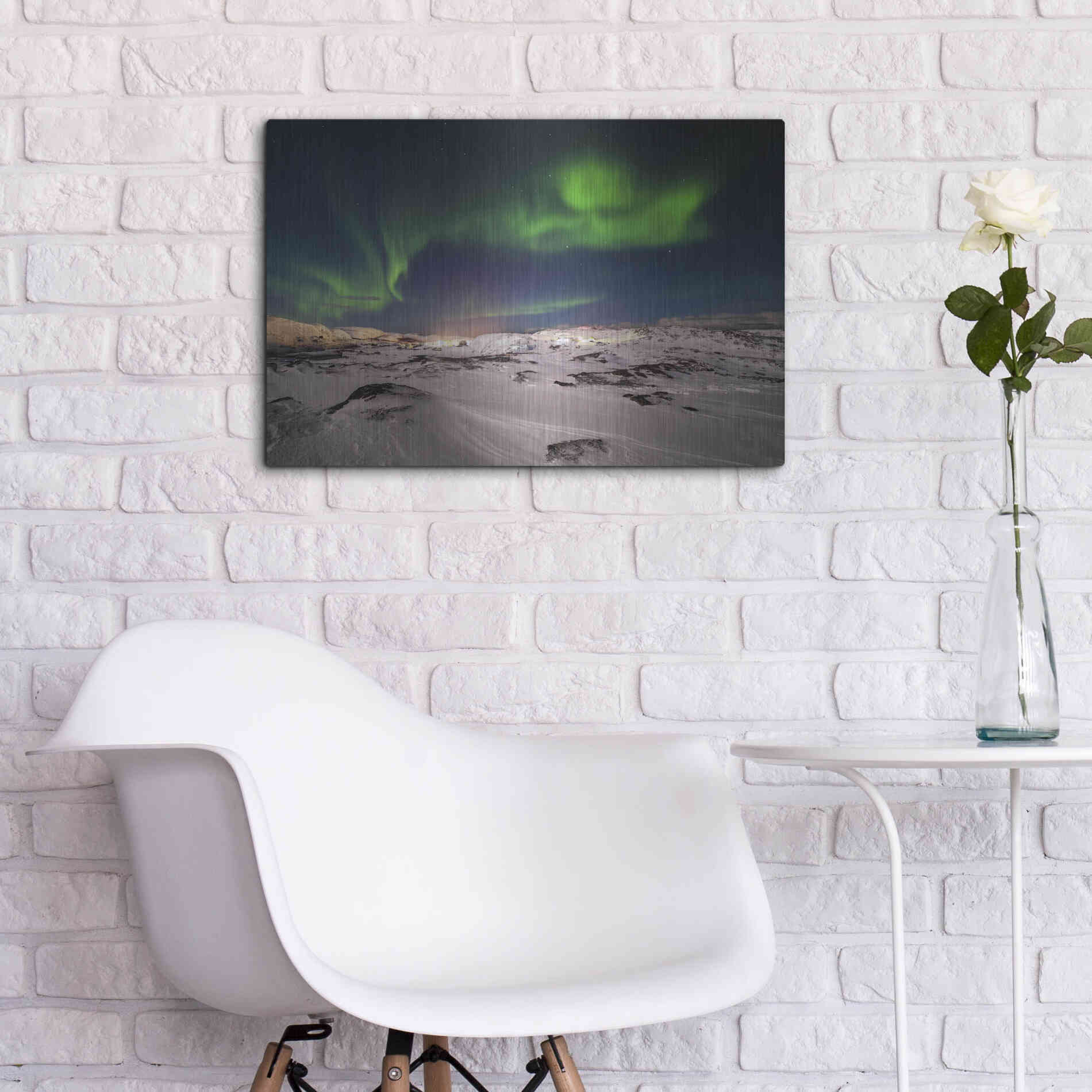 Luxe Metal Art 'Northern Lights On The Arctic Ocean Shore 2' by Luxe Portfolio, Metal Wall Art,24x16