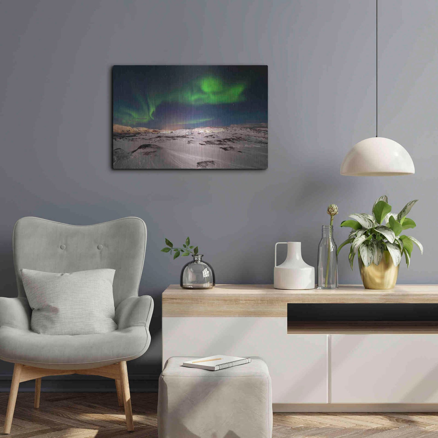 Luxe Metal Art 'Northern Lights On The Arctic Ocean Shore 2' by Luxe Portfolio, Metal Wall Art,24x16