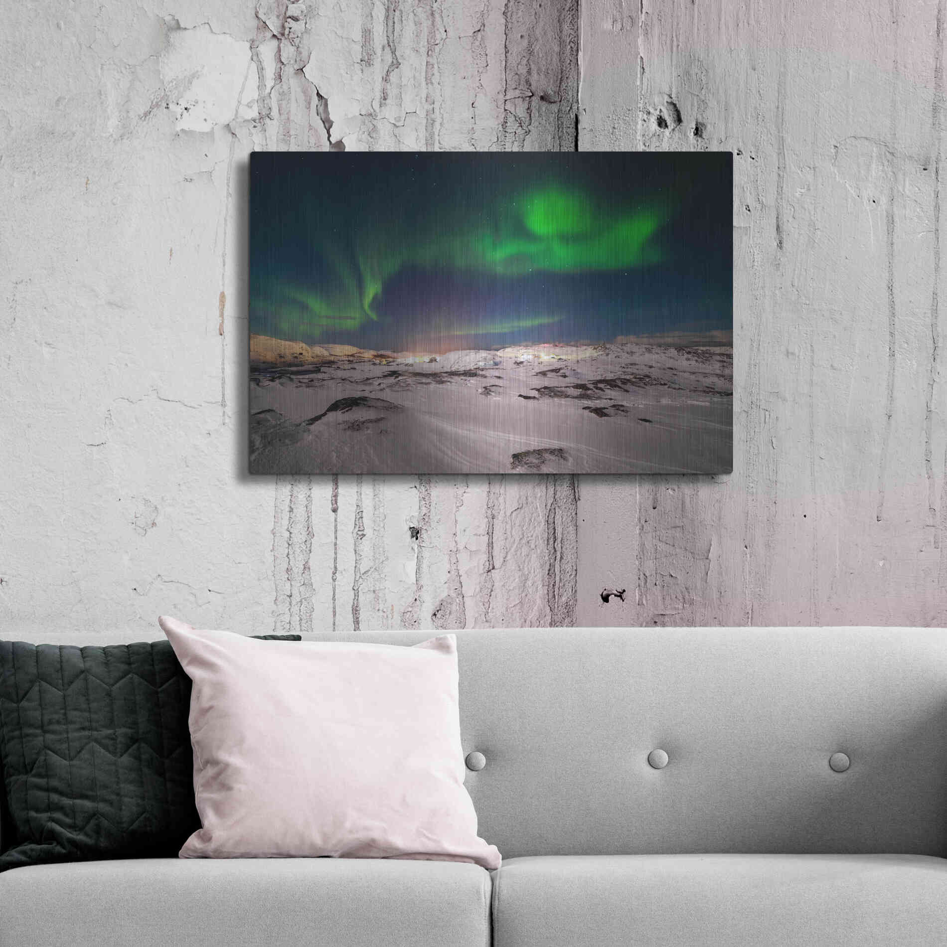 Luxe Metal Art 'Northern Lights On The Arctic Ocean Shore 2' by Luxe Portfolio, Metal Wall Art,36x24