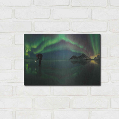 Luxe Metal Art 'Person On Ice During Northern Lights' by Luxe Portfolio, Metal Wall Art,16x12