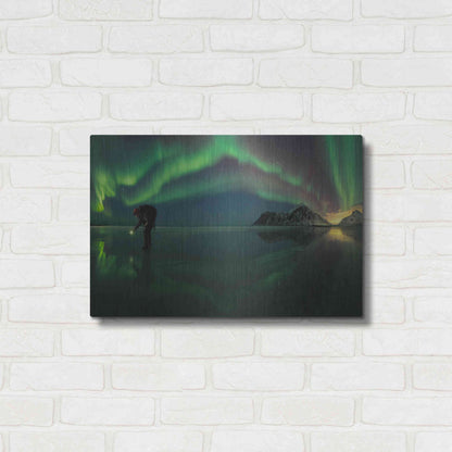 Luxe Metal Art 'Person On Ice During Northern Lights' by Luxe Portfolio, Metal Wall Art,24x16