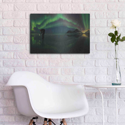 Luxe Metal Art 'Person On Ice During Northern Lights' by Luxe Portfolio, Metal Wall Art,24x16