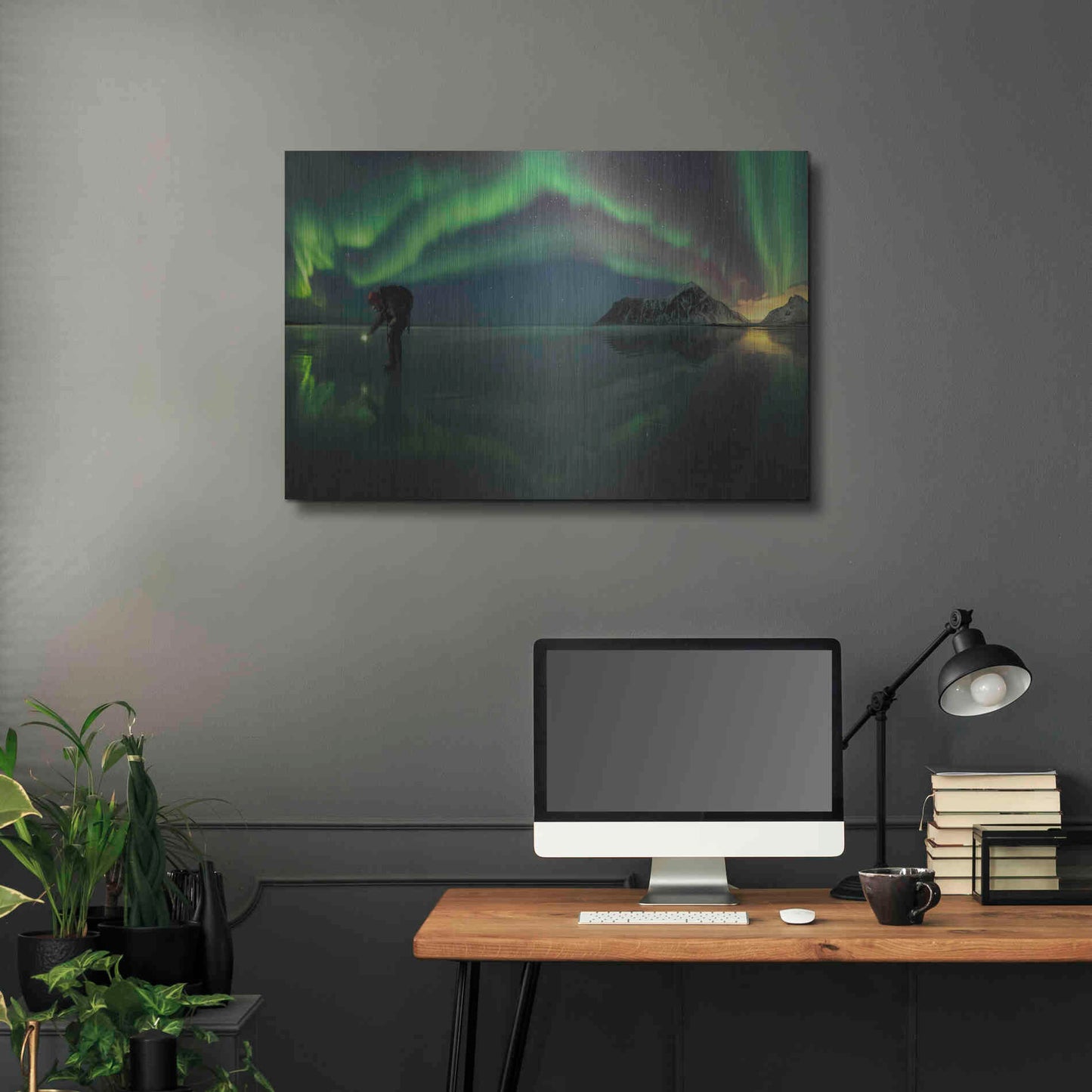 Luxe Metal Art 'Person On Ice During Northern Lights' by Luxe Portfolio, Metal Wall Art,36x24