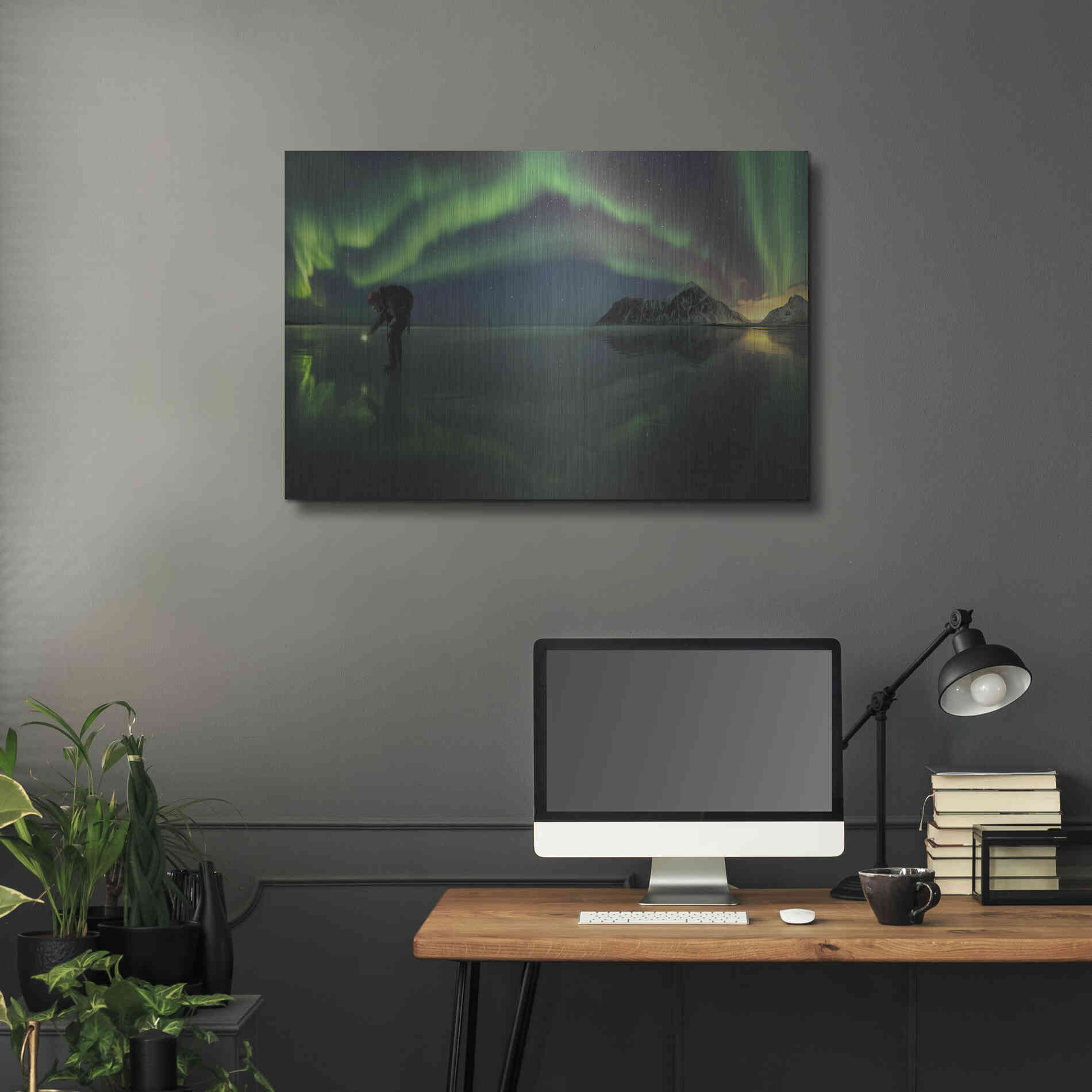 Luxe Metal Art 'Person On Ice During Northern Lights' by Luxe Portfolio, Metal Wall Art,36x24