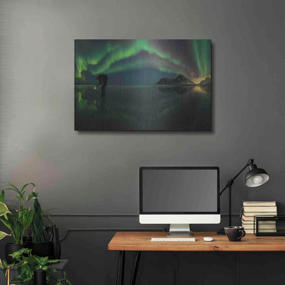 Luxe Metal Art 'Person On Ice During Northern Lights' by Luxe Portfolio, Metal Wall Art,36x24